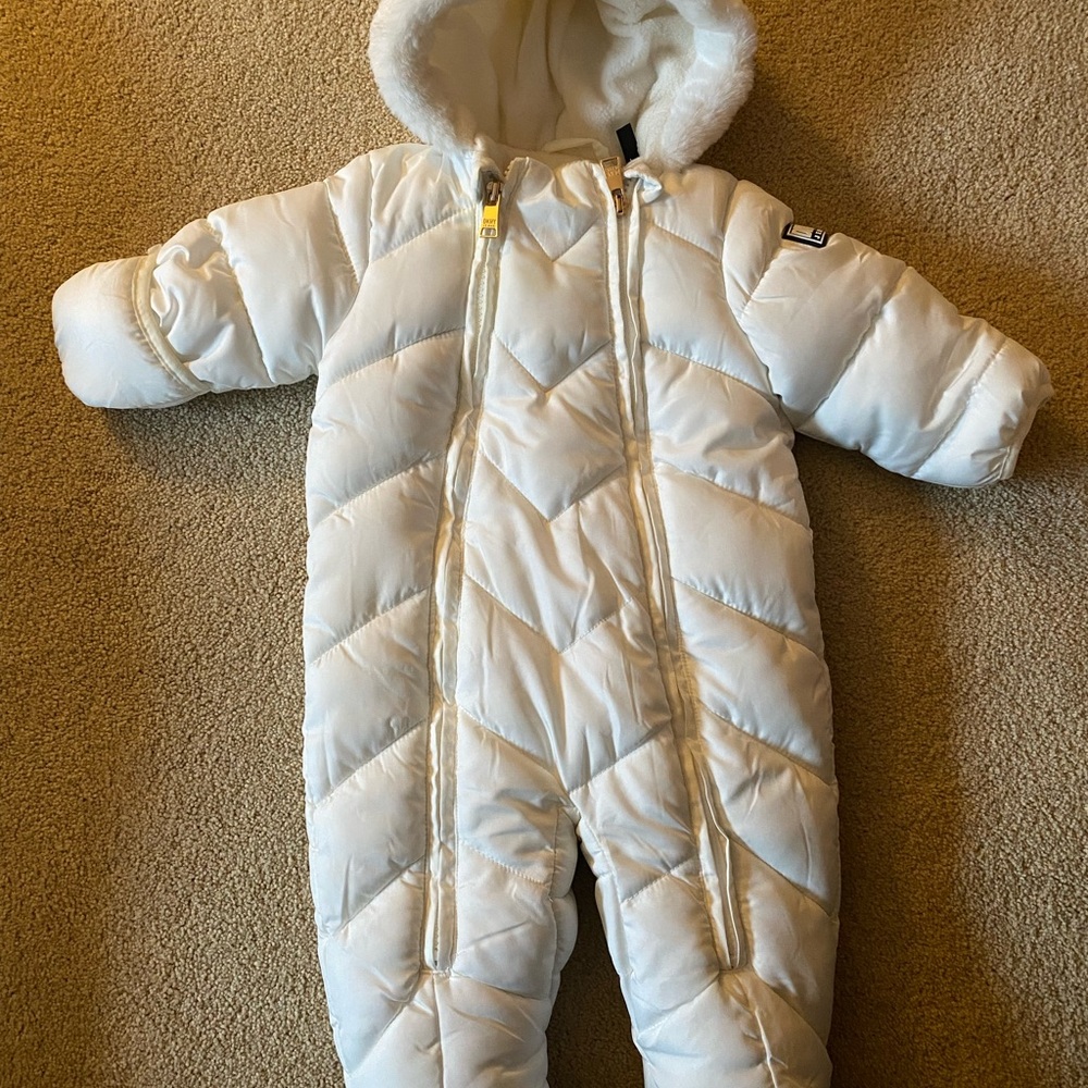 DKNY White Quilted Baby Snowsuit with Hood